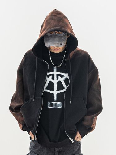 Washed Four Tuck Zip Up Hoodie_Black - MASSNOUN - Modalova