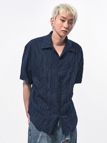 Crinkle Linen Half Shirt_Navy - C Wear by the Genius - Modalova