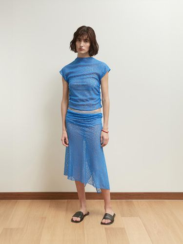 Flower Mesh Shirring Top [Blue] - SALTY PEBBLE - Modalova