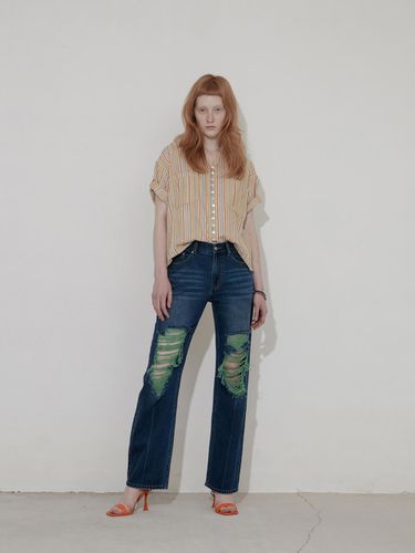 Destroyed Color Jeans [Blue] - SALTY PEBBLE - Modalova