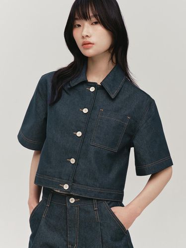 Collar Short Denim Short Sleeve Jacket - marieclaire - Modalova