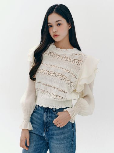 Ruffle Sleeve Block Knit Top - marieclaire - Modalova