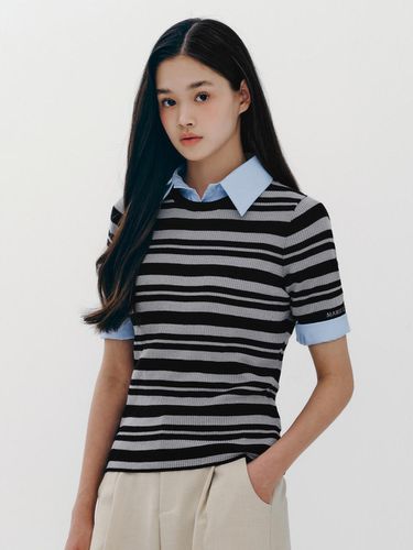 Stripe Round Neck Logo Knit Top - marieclaire - Modalova