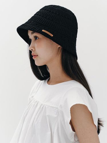 Marie Leather Logo Raffia Bucket Hat_Black - marieclaire - Modalova