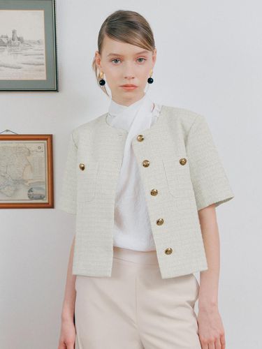 Half Sleeve Crop Tweed Jacket - marieclaire - Modalova