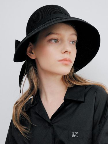 Marie Plate Ribbon Raffia Hat_Black - marieclaire - Modalova