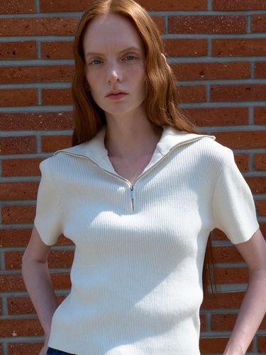 Half Sleeve Sailor Knit Top - White - ouie - Modalova