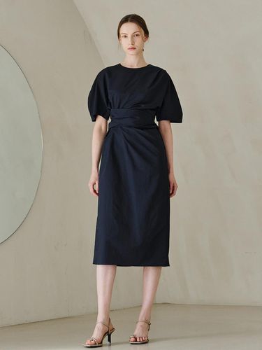 Drape Waist Tie Dress - Navy - Nouve - Modalova