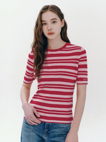 Stripe Round Neck Logo Knit Top - marieclaire - Modalova