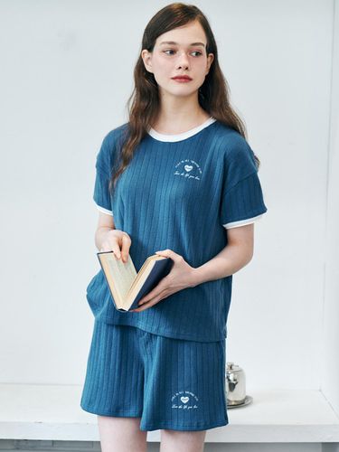 MET Summer Knit Heart Shorts_Blue - METAPHER - Modalova