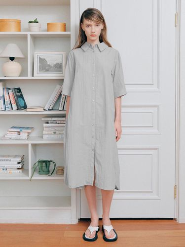 Back Tuck Point Turn Up Sleeve Shirt Long Dress - marieclaire - Modalova