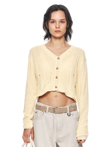 Layered Damage Crop Cardigan_Light Yellow - Matin Kim - Modalova