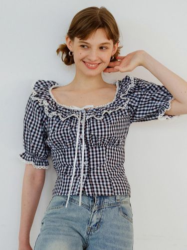 Plaid Ruffled Two Way Blouse - DUNDROP - Modalova