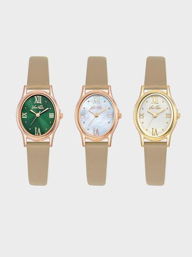 Mother-of-Pearl Sapphire Glass Leather Watch [Rosegold] - Ven&Qu - Modalova