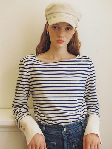 Stripe Cuffs T-shirt_Cobalt Blue - SALON DE YOHN - Modalova