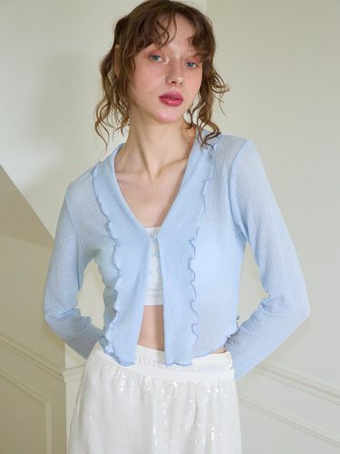 Ruffle Crop Sheer Cardigan_Blue - SALON DE YOHN - Modalova