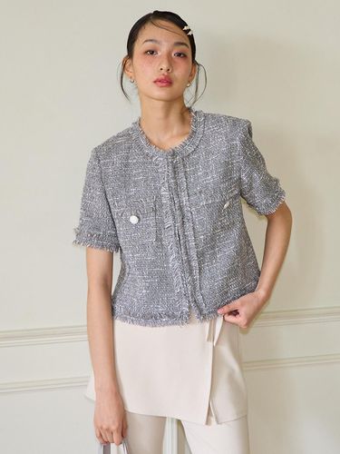 Tassel Tweed Short Sleeve Jacket_Gray - SALON DE YOHN - Modalova