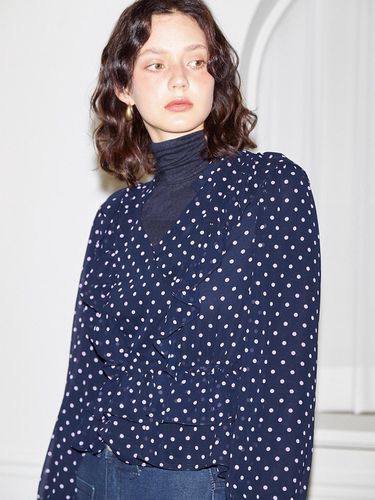 String Chiffon Ruffle Blouse_Navy - SALON DE YOHN - Modalova