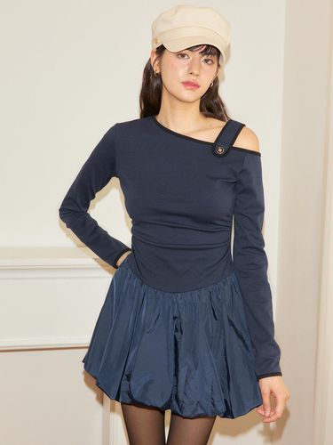 Off Shoulder Ballet Core Mini Dress_Navy - SALON DE YOHN - Modalova