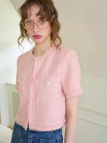 Tassel Tweed Short Sleeve Jacket_Pink - SALON DE YOHN - Modalova