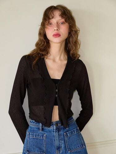 Ruffle Crop Sheer Cardigan_Black - SALON DE YOHN - Modalova