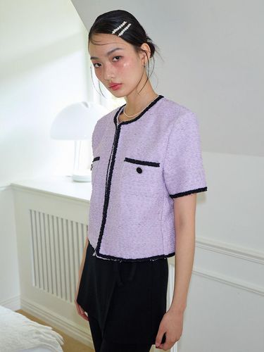 Trimming Tweed Short Sleeve Jacket_Purple - SALON DE YOHN - Modalova