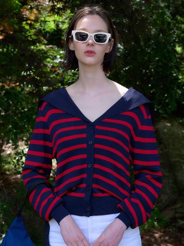 Sailor Collar Cardigan - Navy - Studio & Parc - Modalova