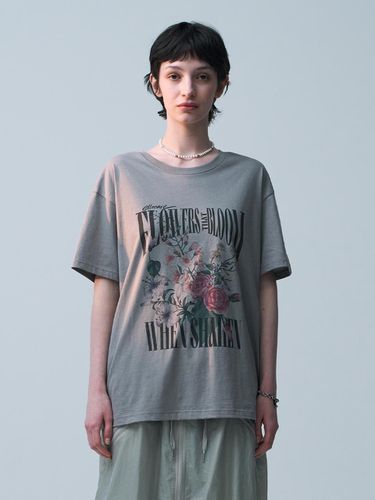 Flower Printing T-shirt_Grey - ellonarc - Modalova