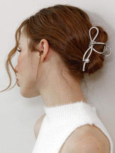 Pearl Ribbon Knit Hair Claw Clip - Ssecondo - Modalova