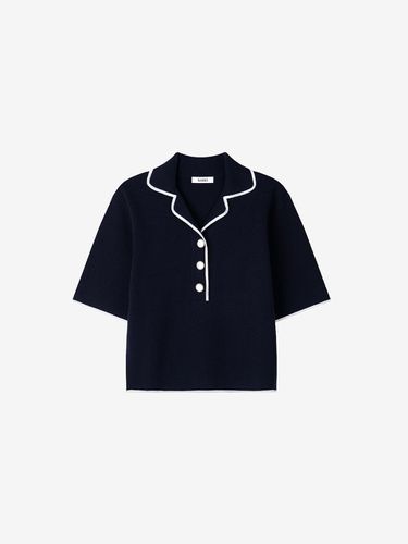 Essential Collar Half Knit Top_Navy - BASIKA - Modalova