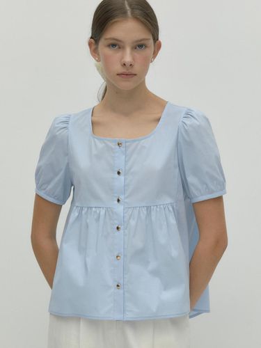 Puff Shoulder Half Blouse_Sky Blue - DEPOUND - Modalova