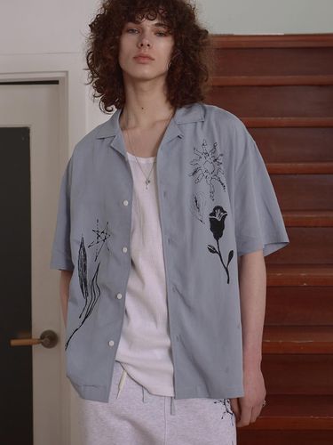 DRAWING GARDEN SHORT SLEEVE SHIRT_BLUE - FALLETT - Modalova