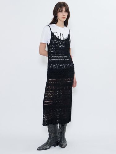 CROCHE KNIT MAXI DRESS_BLACK - FALLETT - Modalova