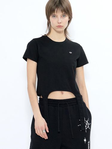 CURVED HEM LAYERED SHORT SLEEVE_BLACK - FALLETT - Modalova