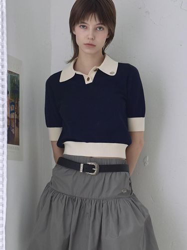 COLOR-BLOCK SLIM FIT KNIT TOP_NAVY - FALLETT - Modalova