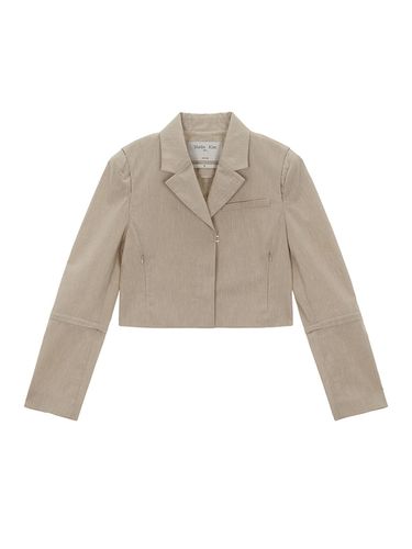 Zipper Point Linen Crop Jacket_Beige - Matin Kim - Modalova