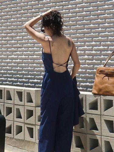 Solid Open Back Jumpsuit_Dark Navy - L’H.A.S - Modalova