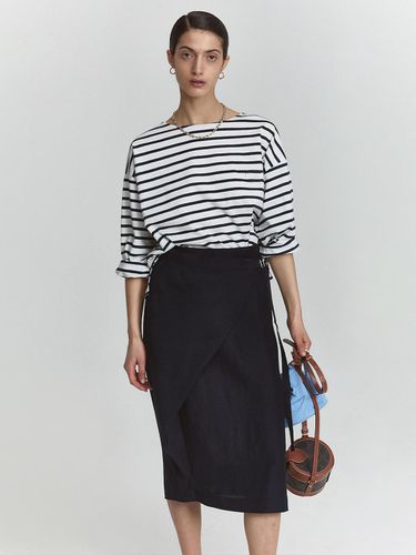 Linen Blend Light Fresh Wrap Skirt_Navy - L’H.A.S - Modalova