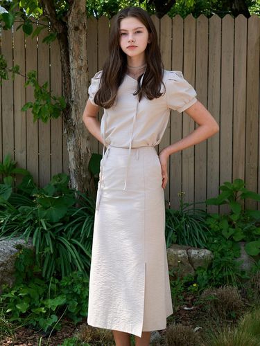 Oblique Tie Blouse+Slit Long Skirt_Rudy Beige - JOORTI - Modalova