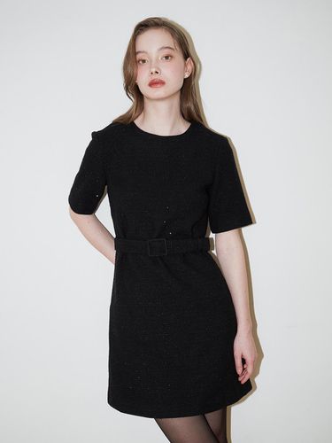 Belted Half Sleeve Tweed Dress - VEM.VER - Modalova