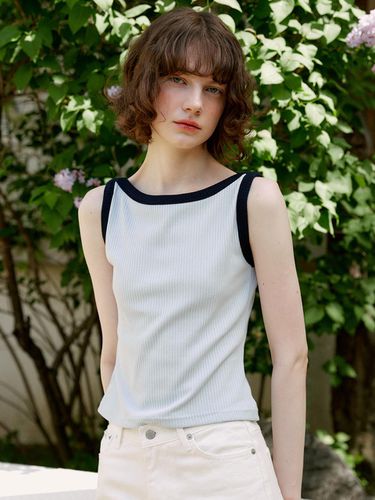 A Ribbed Sleeveless Top _ Blue - AMONG - Modalova