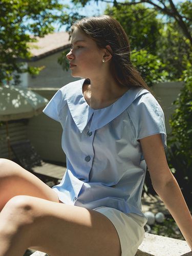 Cap Sleeve Collar Blouse_Sky Blue - Charles de Rohan - Modalova