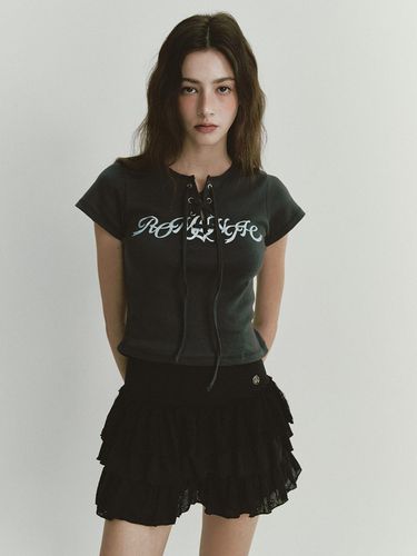 Glitter Lace Up T-Shirt - Charcoal - ASURA - Modalova