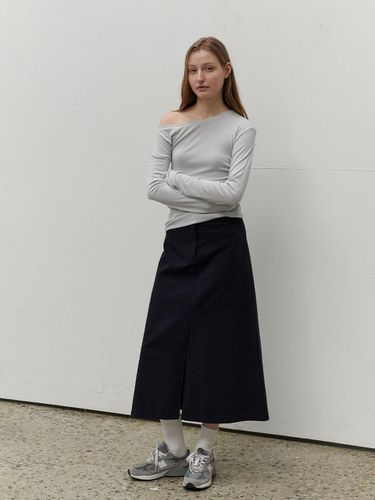 A Line Cotton Skirt_Navy - SO IR - Modalova