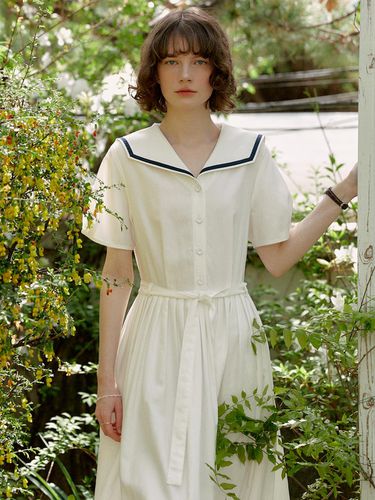 A Sailor Collar Pleats Long Dress _ - AMONG - Modalova