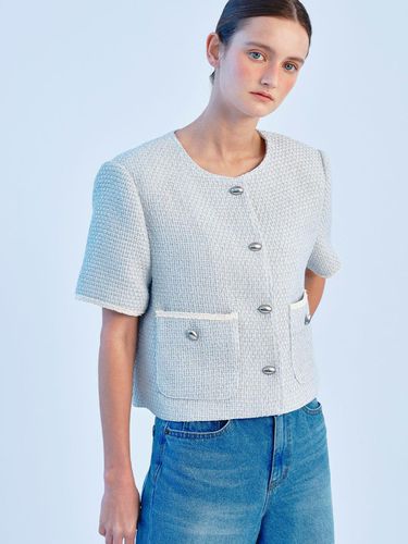 Half Sleeve Tweed Jacket_Sky Blue - SO IR - Modalova