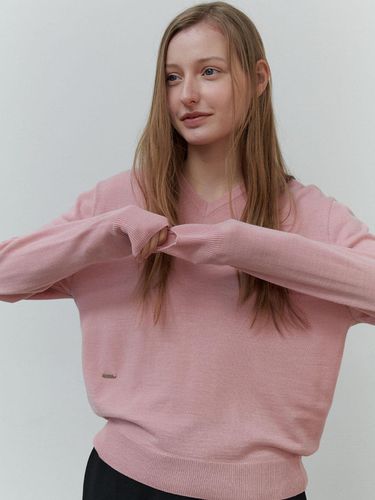 V Neck Basic Knit Top_Pink - SO IR - Modalova