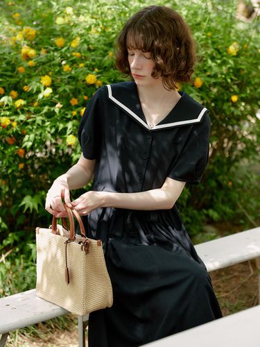 A Sailor Collar Pleats Long Dress _ - AMONG - Modalova