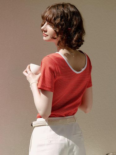 A 2-way Scoop Neck Stripe T _ Red - AMONG - Modalova