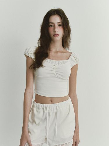 Satin Ribbon Crop T-Shirt - Cream - ASURA - Modalova